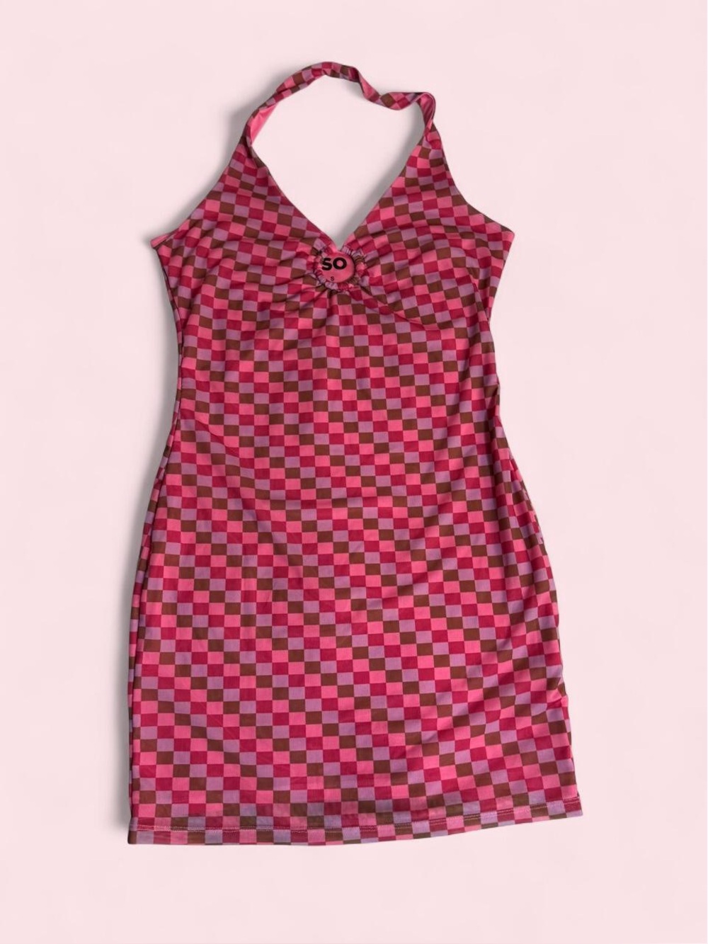 SO Y2K Scooby Doo Hex Girls Daphne Halter Mini Dress Sz S Pink Brown Checkered